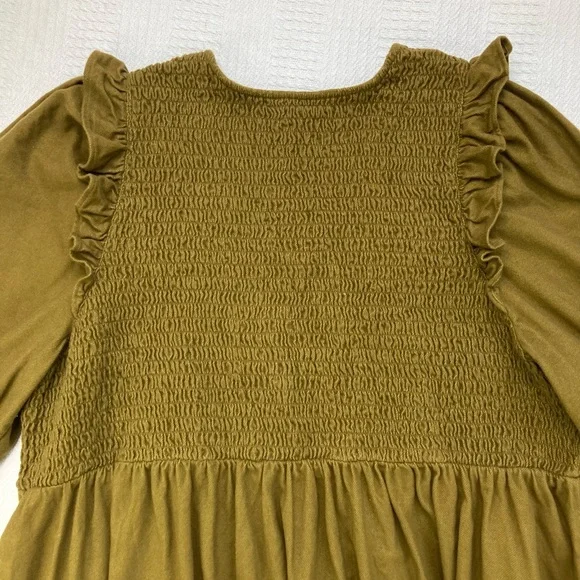 Madewell Dress Flannel Lucie V-Neck Smocked Mini Dress Weathered Olive Size 2X - Picture 6 of 16
